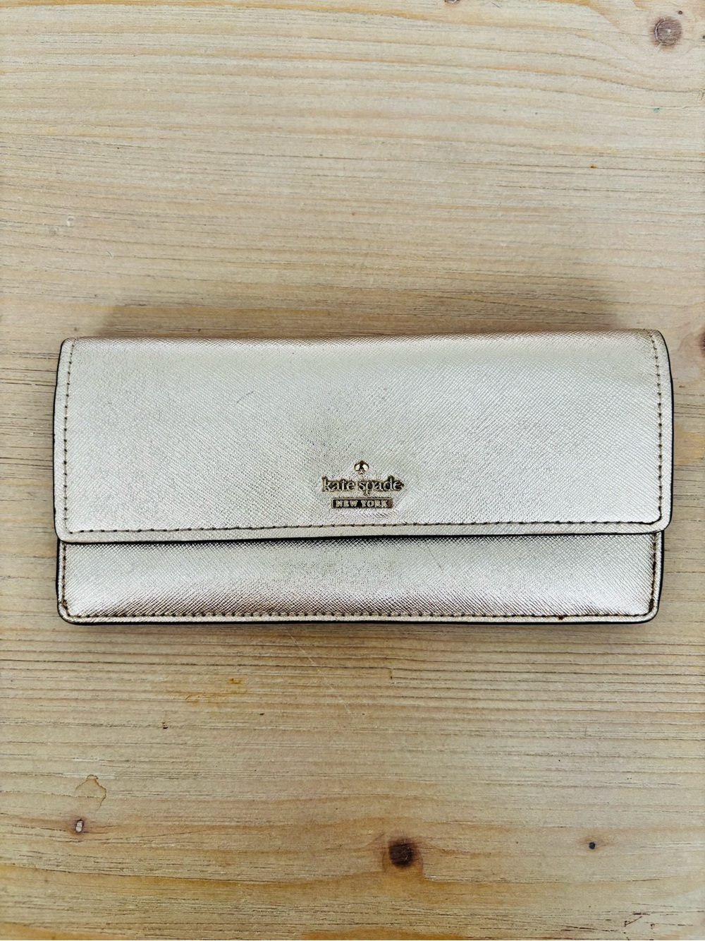 Kate Spade New York Metallic Gold Saffiano Leather Wallet Continental Clutch